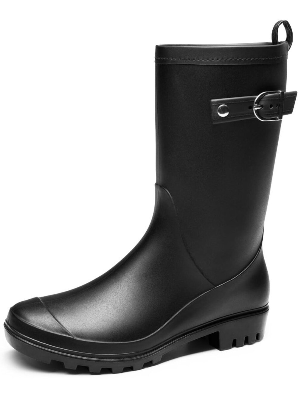 DREAM PAIRS Women's Black Rain Rubber Boots Non-Slip Pull-On Mid Calf Waterproof